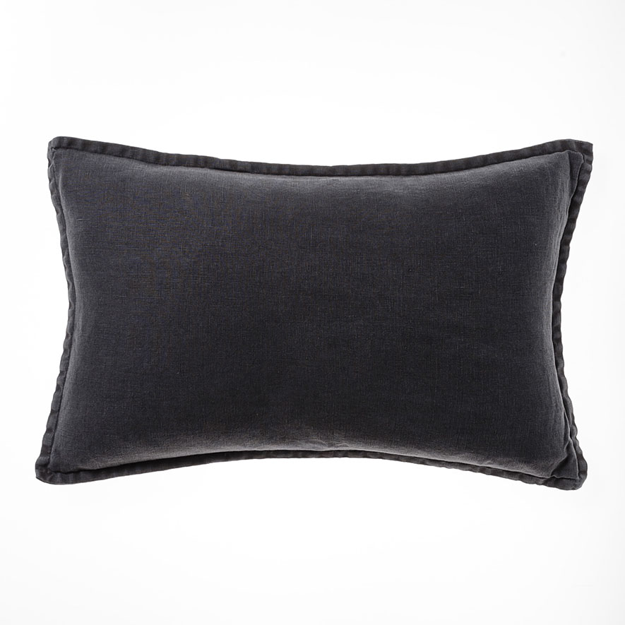 Belgian Charcoal Vintage Washed Linen Long Cushion | Adairs
