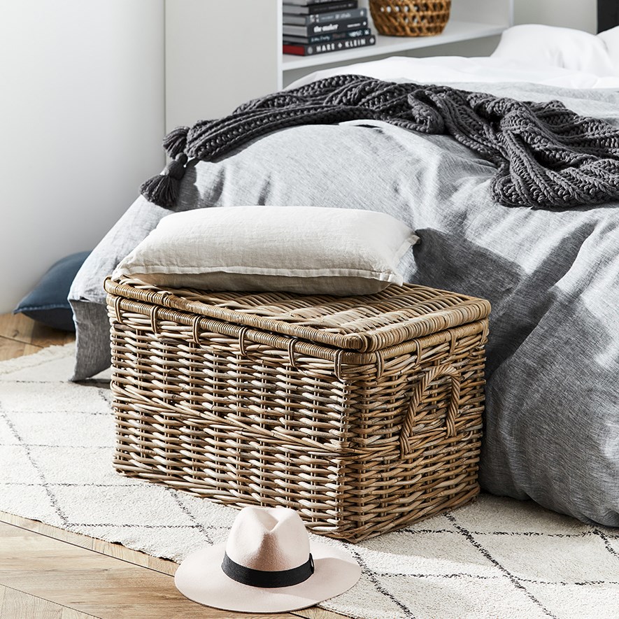 Grey wicker storage deals chest