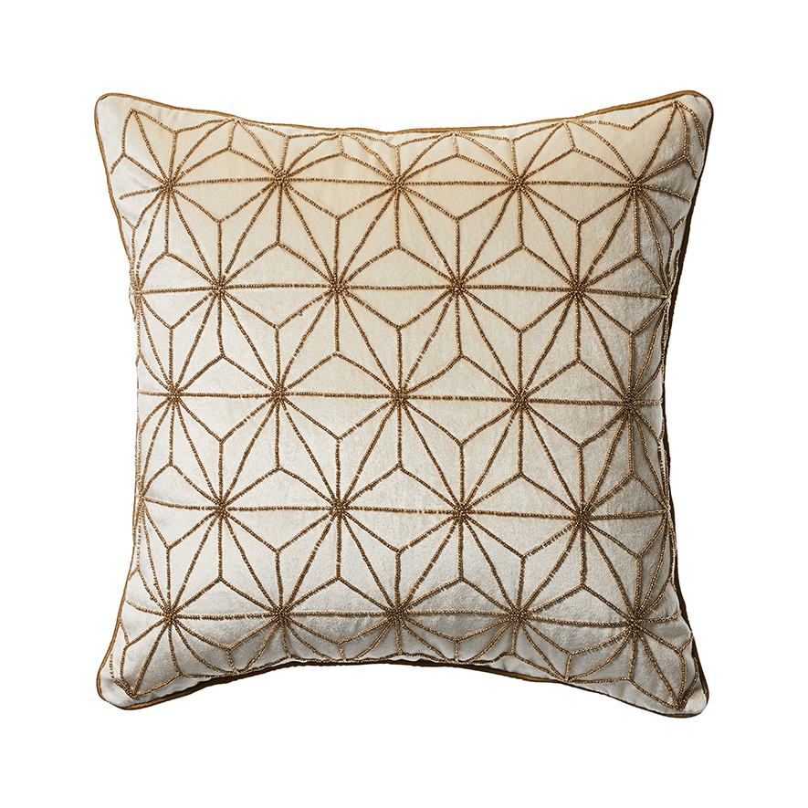 Home Republic - Rishikesh Cushion Gold Beaded Velvet | Adairs