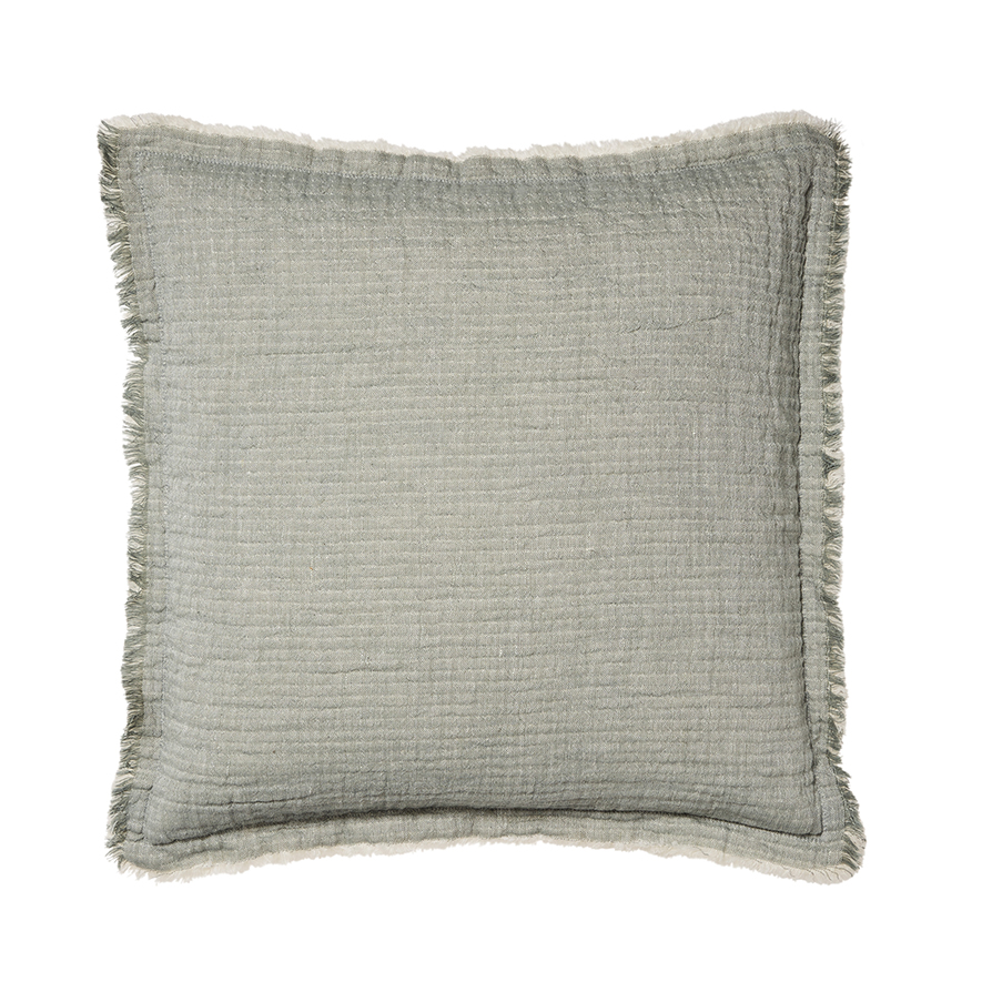 Home Republic - Savana Vintage Washed Fringed Forest Green Cushion | Adairs