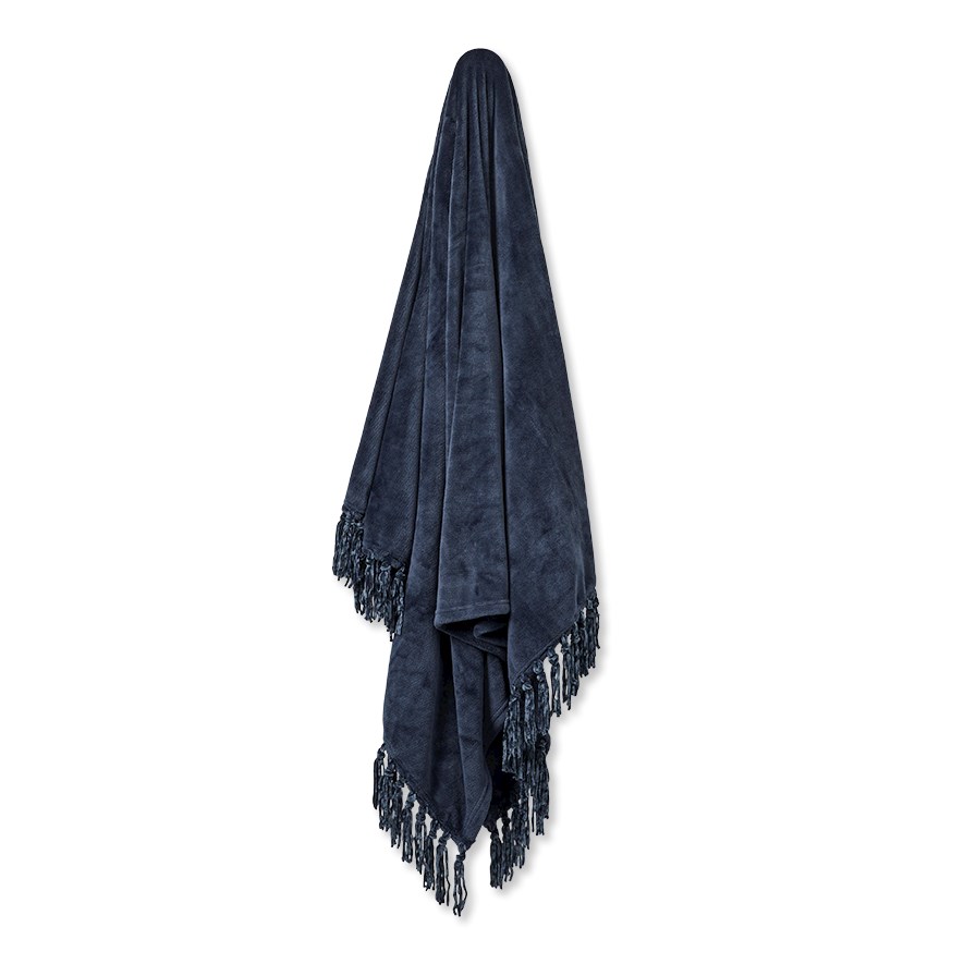 Aspen Fleece Navy Tassel Throw Adairs