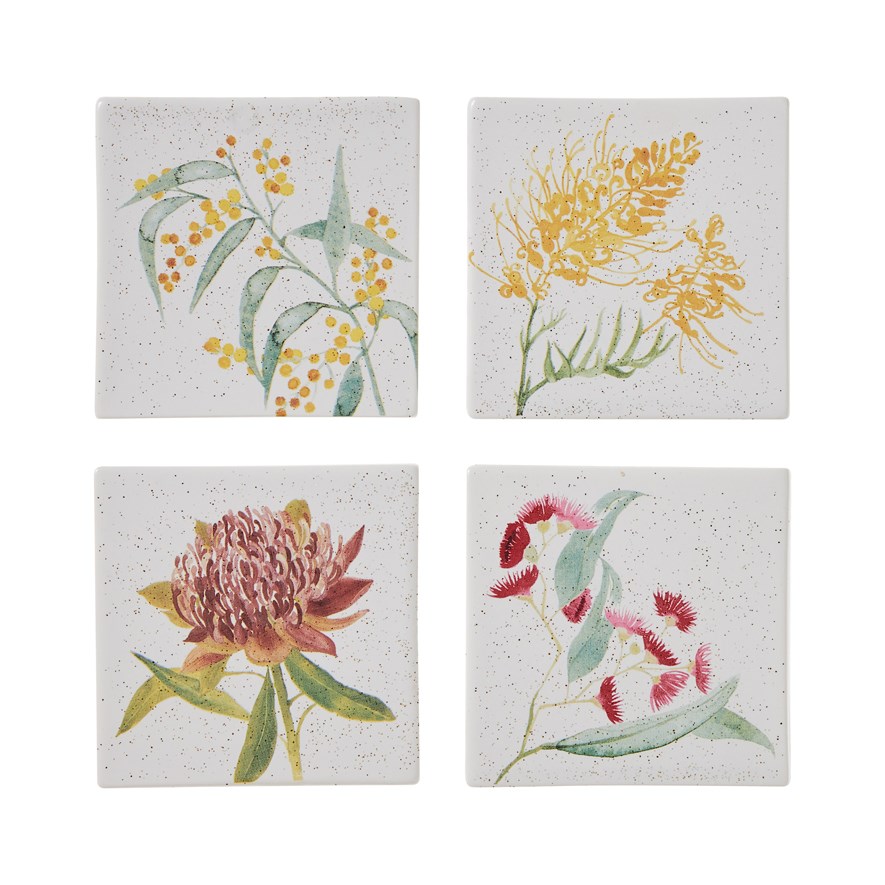 Australian Wild Flowers Coasters 4 Pack Homewares Adairs