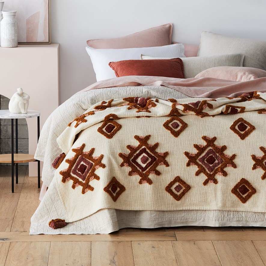 Damask Throw Blanket - Rosé, Bronze top and Forest