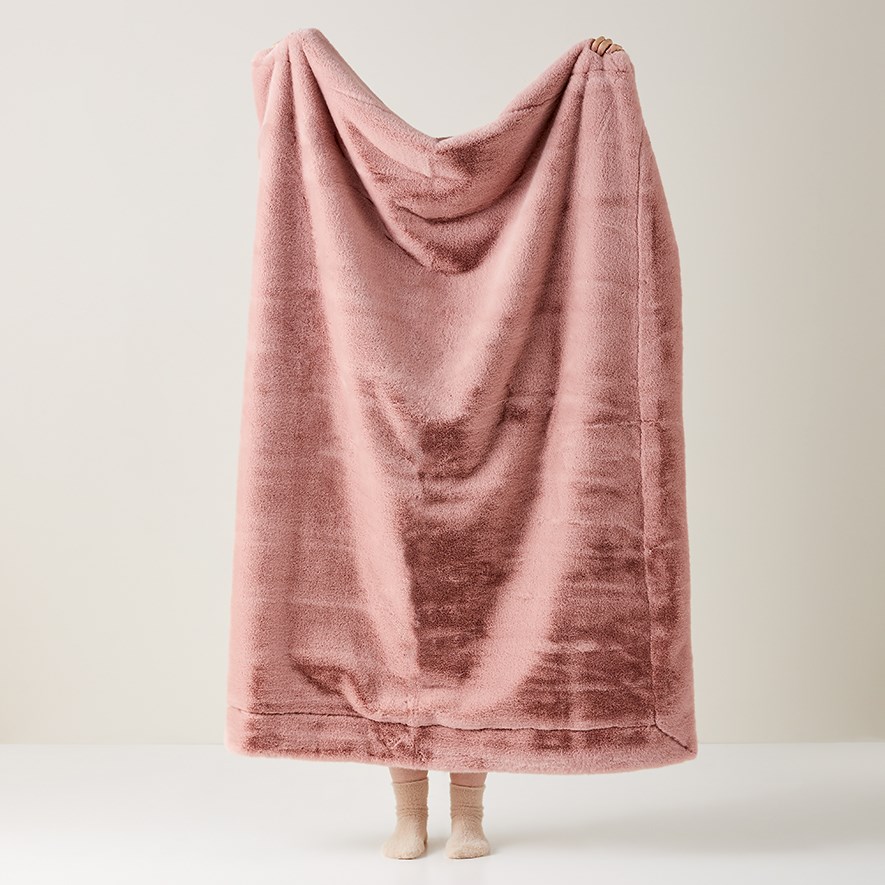 Astoria Rose Quartz Fur Throw Adairs