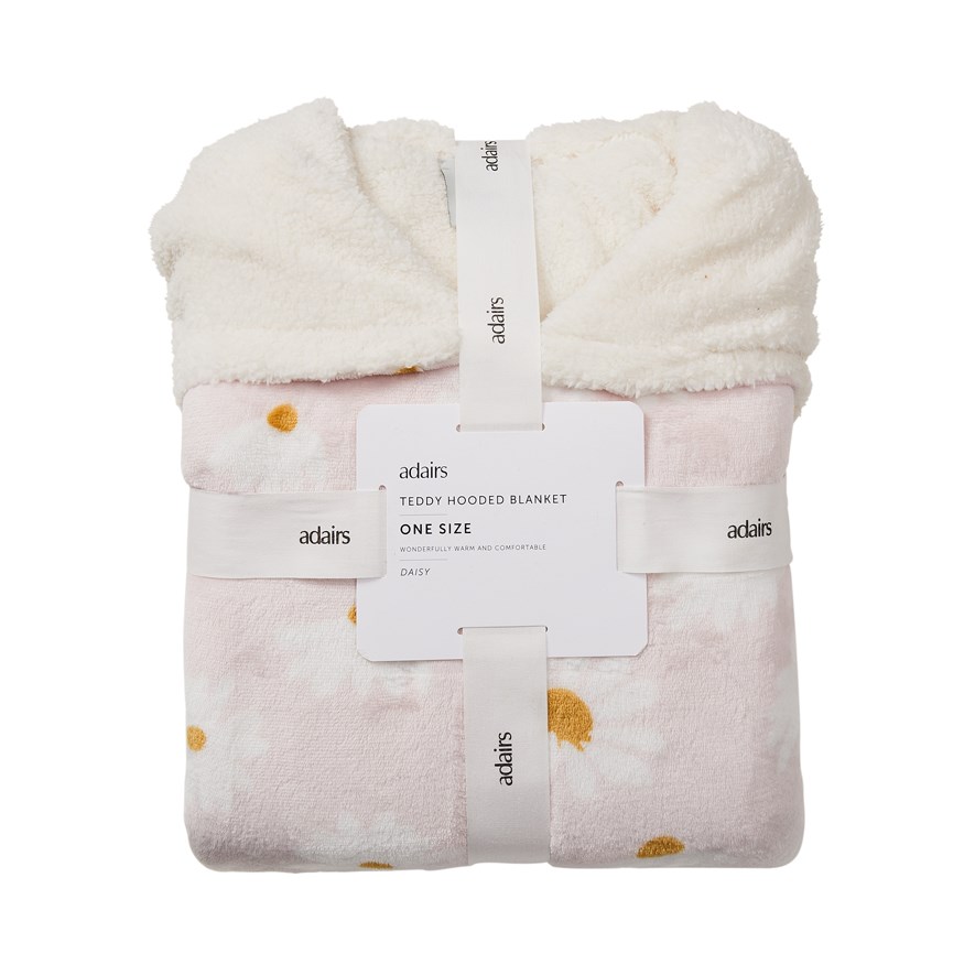 Teddy Soft Pink Daisy Hooded Blanket Adairs