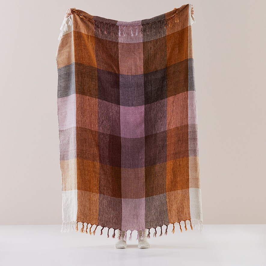 Rae Malmo Multi Browns Check Linen Throw | Adairs