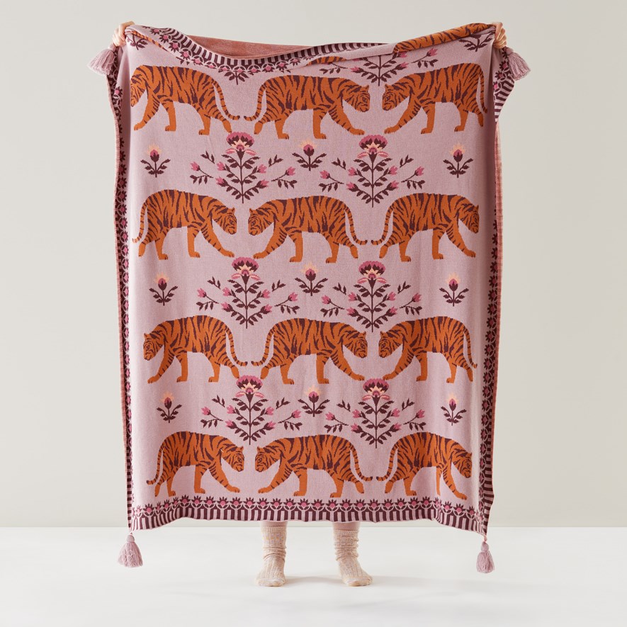 Bengal Tiger Pink Knitted Throw Adairs