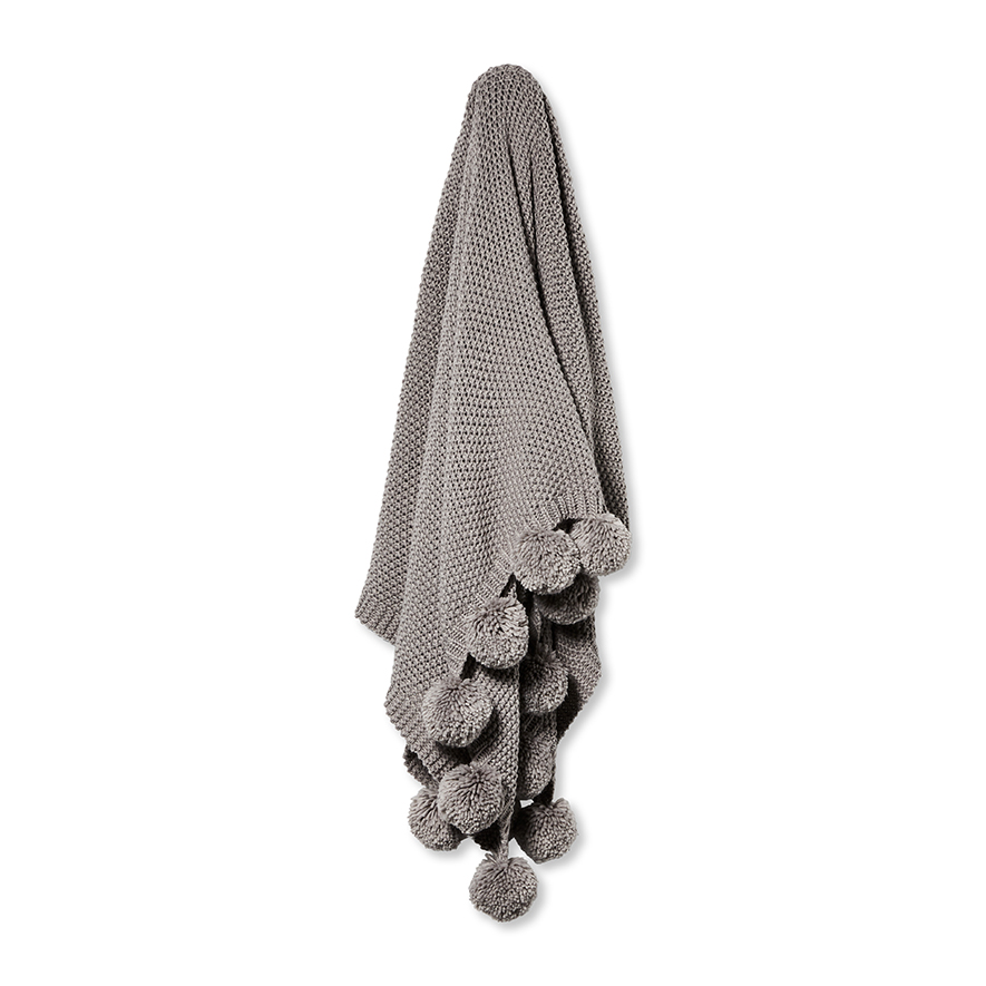 Omaha Grey Pom Pom Throw Adairs