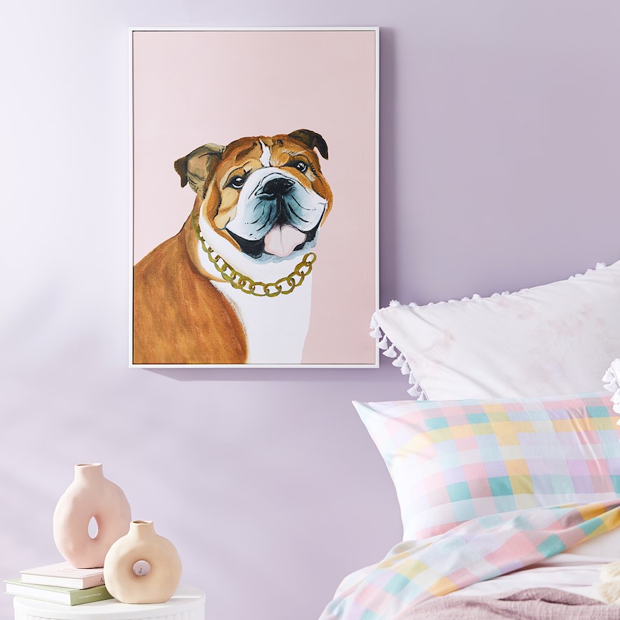 Kitsch Blush Bulldog Pet Canvas | Adairs