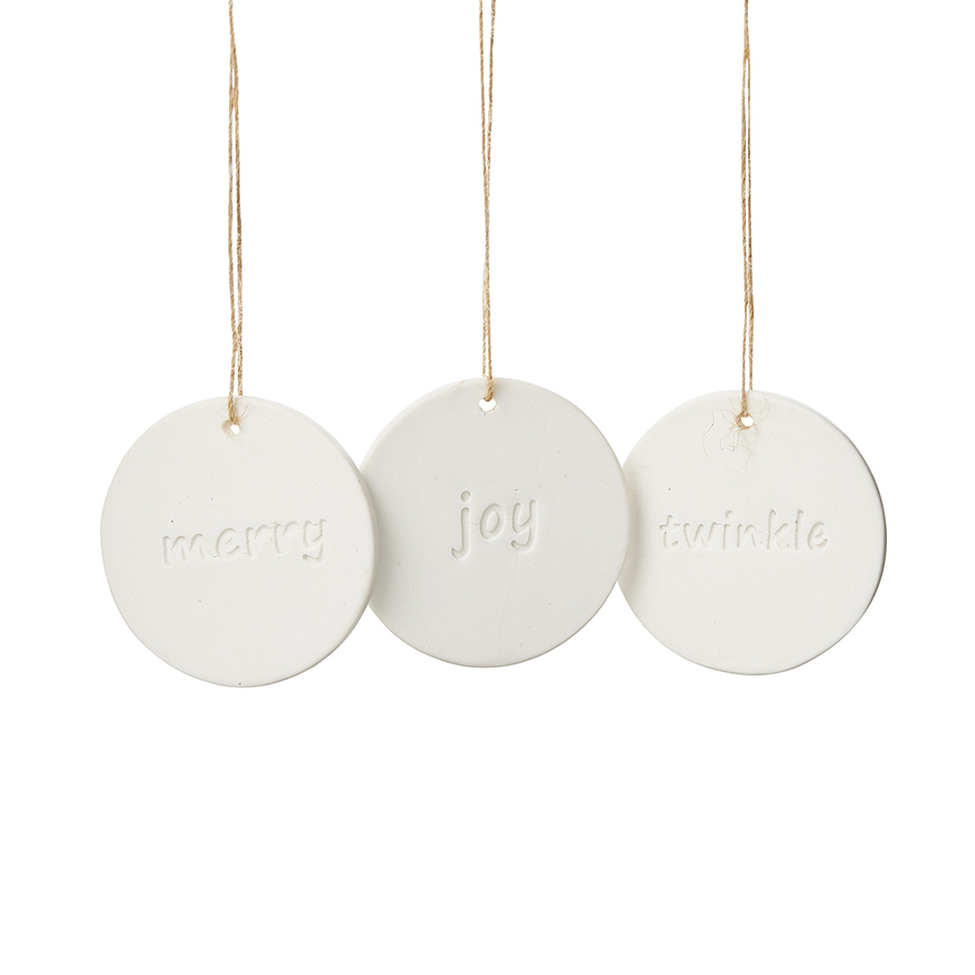 Mercer + Reid - Merry, Twinkle & Joy Ceramic Discs Set of 3 White ...